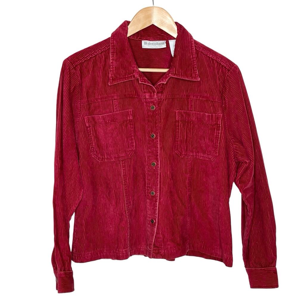 Red Corduroy Shacket Shirt Womens Size L Western Chore Cowgirl Country Festival